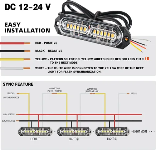 Miniatura 4 de 8 Piezas Luces Estroboscópicas de Emergencia de Montaje en Superficie Ámbar Blanco para Camiones, Barra de Luz Intermitente de Advertencia