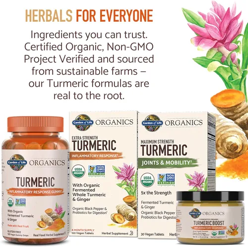Miniatura 6 de Garden of Life Organics Apoyo para articulaciones y movilidad de cúrcuma de máxima potencia 30 tabletas - 500mg de curcumina