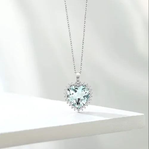 Miniatura 12 de Gem Stone King Collar de corazón de plata de ley 925 Collar con colgante de halo de amor para mujer 1/2 pulgada con cadena de plata