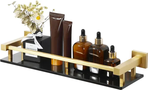 Miniatura 14 de Alise Estantes de baño, estante de vidrio dorado para baño, estantes flotantes modernos, 20 pulgadas Dorado y Negro