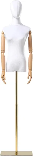Miniatura 17 de Torso de maniquí de forma de vestido femenino, altura del cuerpo del maniquí de terciopelo ajustable, con brazo de madera maciza y base de metal