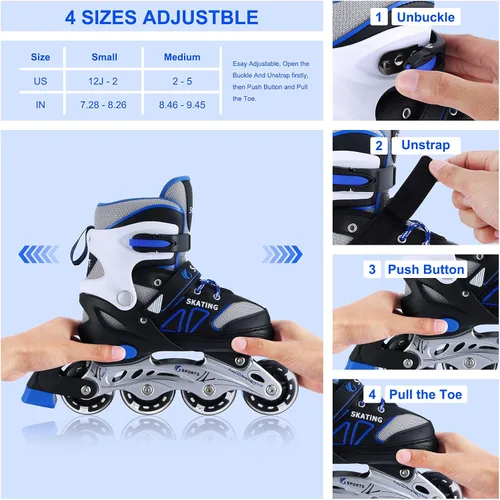 Miniatura 2 de Patines en línea para niños, niñas, niños, principiantes, 4 tamaños ajustables con ruedas iluminadas para niños.