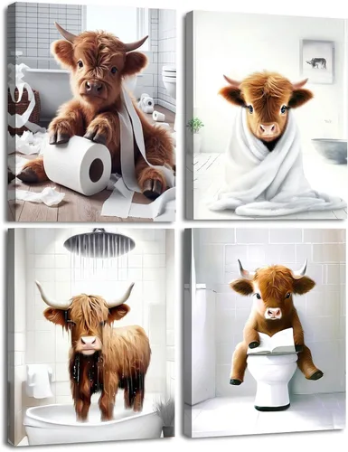 Miniatura 23 de Arte de pared enmarcado para baño, arte de pared divertido para decoración de baño, impresiones artísticas de animales de foca sosteniendo pañuelo