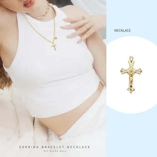 Miniatura 7 de 60 dijes chapados en oro de cruz cristiana de Jesús Crucifijo religioso chapado en oro para hacer joyas, colgantes, collares, pulseras, llaveros
