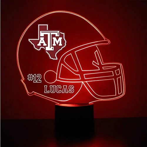 Miniatura 24 de Lámpara nocturna con señal LED personalizada de casco de fútbol de la Universidad de Alabama Crimson Tide con nombre o imagen personalizada