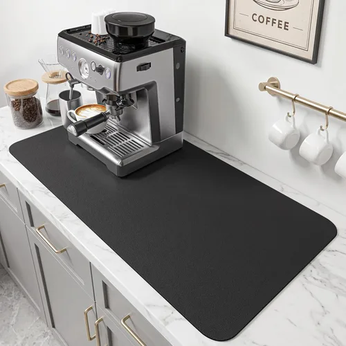 Miniatura 14 de PoYang Tapete de café extragrande de 31.5 x 17 pulgadas, accesorios de barra de café para encimera, tapete absorbente para secado de platos, Gris