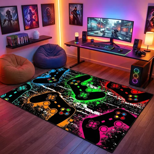 Miniatura 36 de Alfombras gamer para dormitorio de niños, pintura de dibujos animados, alfombra de juegos para adolescentes, decoración genial de sala