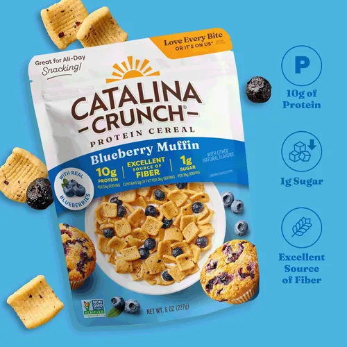 Miniatura 5 de Catalina Crunch Protein Cereal – Cereal para el desayuno con 0.35 onzas de proteína, sin azúcar añadido, sin gluten, magdalenas de arándanos, bolsa