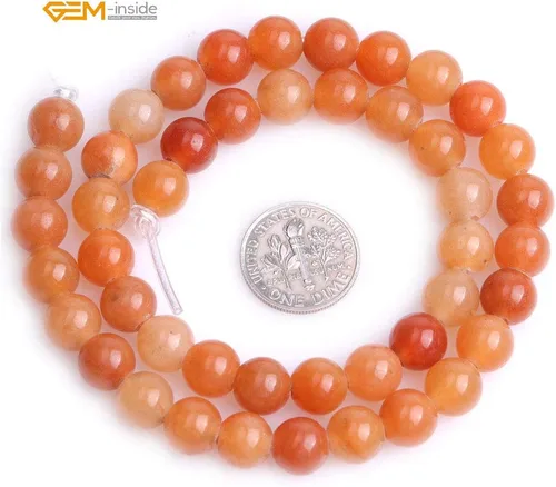 Miniatura 7 de GEM-Inside - Cuentas redondas de jade de aventurina naranja natural de 0.315 pulgadas (0.315 in), cuentas de agujero grande para hacer joyas, Jade