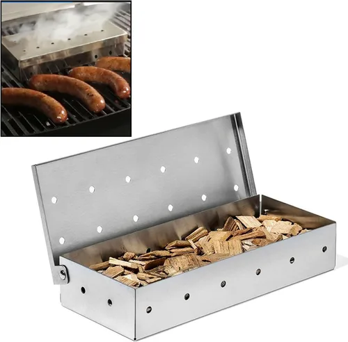 KEISSCO Caja de ahumador de acero inoxidable para parrilla de gas y parrilla de carbón, caja grande para ahumar carne, añade un delicioso sabor