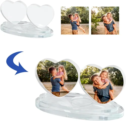 Miniatura 2 de Marco de fotos de cristal de doble corazón personalizado, pantalla de fotos de cristal personalizada, regalo creativo de fotos personalizadas