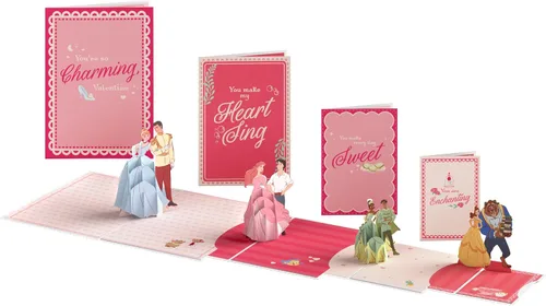 Lovepop Tarjeta de San Valentín para ella, él, tarjeta de anidación desplegable 3D de Disney, princesas de Disney, 4 tarjetas, 5 x 7 pulgadas,