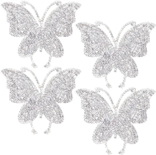 Miniatura 8 de 4 parches de mariposa con diamantes de imitación, para coser/planchar en apliques de mariposas con cuentas, parche de reparación de ropa brillante