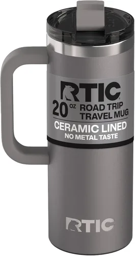 Miniatura 28 de RTIC - Taza de viaje para viajes de 16oz con tapa y asa, forrada en cerámica, aislada, de acero inoxidable, metálica, de doble pared con aislamiento