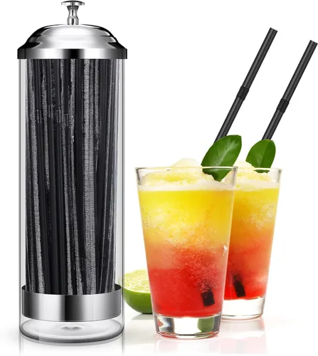 Miniatura 7 de Patelai Dispensador de pajitas de plástico transparente de 10.6 pulgadas y contenedor organizador de 100 piezas de pajitas para beber con tapa