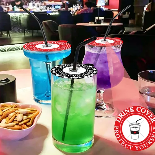 Miniatura 4 de 50 calcomanías de 4 pulgadas para cubrir bebidas antipicos, protección contra el alcohol, para prevención de picos de bebidas desechables