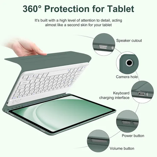 Miniatura 5 de Funda para teclado para Samsung Galaxy Tab A9 Plus 5G 11 pulgadas 2023 (SM-X210/X216/X218) - Teclado Bluetooth inalámbrico desmontable - Funda