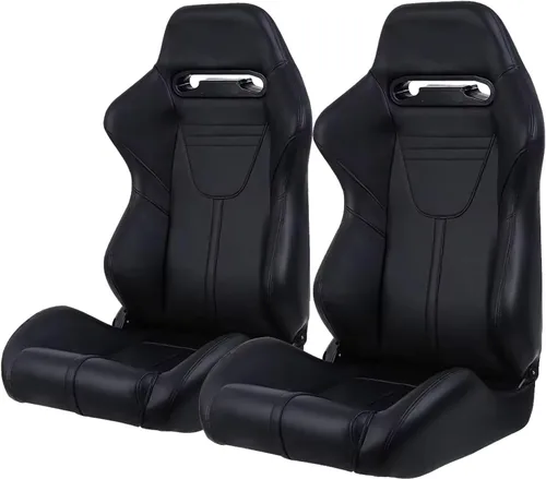Miniatura 20 de 2 piezas de asientos universales de carreras con deslizadores de doble bloqueo, 1 par de asientos de cubo de cuero PVC con dos almohadas de Negro