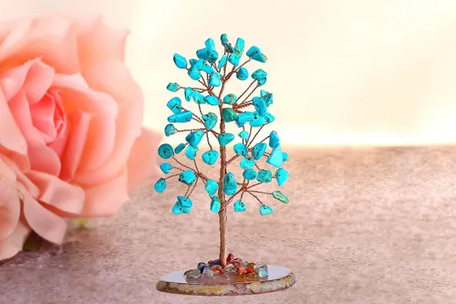 Miniatura 3 de QINJIEJIE Árbol de la vida de cristal turquesa, cristales curativos, decoración de piedra natural, árbol del dinero, piedra preciosa, ágata, base