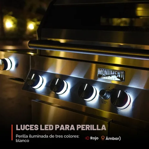 Miniatura 8 de Monument Grills Denali Series - Parrilla inteligente convertible de gas natural 6+1, 6 quemadores y 1 quemador lateral de acero inoxidable Denali