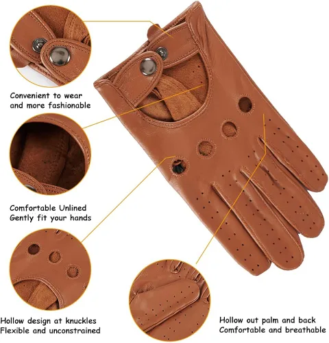 Miniatura 2 de Guantes de conducción de cuero sin forro para pantalla táctil para hombre