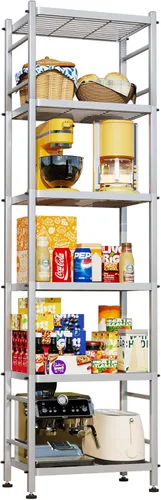 Miniatura 7 de Estantes de almacenamiento de metal de 6 alambres, estantes de almacenamiento de pie para lavandería, baño, cocina, despensa