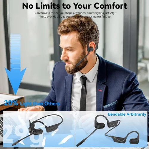 Miniatura 2 de MONODEAL Auriculares de oreja abierta con micrófono, auriculares Bluetooth 5.4 ligeros con botón de silencio de cancelación de ruido, auriculares