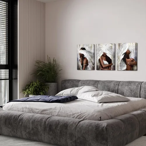 Miniatura 5 de sechars Lienzo artístico de pared de ángel, mujer negra con alas de ángel, impresiones de pintura moderna afroamericana, arte abstracto de niña