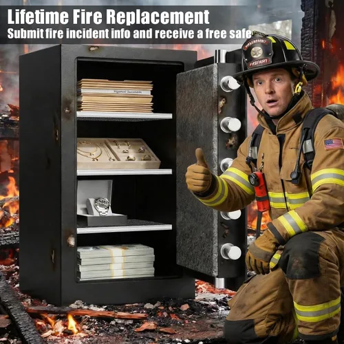 Miniatura 5 de Caja fuerte ignífuga de 7.0 pies cúbicos para el hogar con 3 estantes extraíbles, caja fuerte contra incendios con teclado digital, alarma