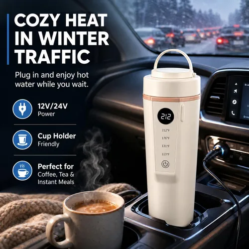 Miniatura 2 de Hervidor eléctrico para automóvil de 12 V/24 V de doble voltaje, hervidor eléctrico portátil de viaje para viajes por carretera, mini caldera
