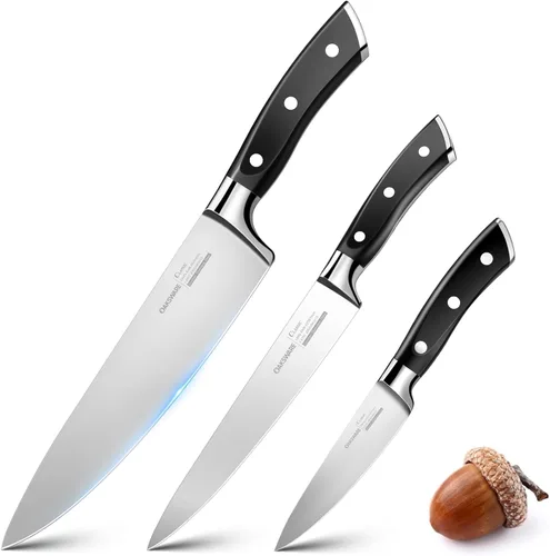OAKSWARE Juego de cuchillos de cocina de 3 piezas, cuchillos de cocina ultra afilados, cuchillo de pelar y cuchillo utilitario para cocina, acero