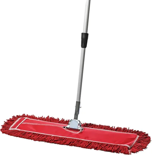 Miniatura 11 de Trapeador de polvo comercial rojo de 48 pulgadas y barredora de piso con mango extensible, trapeador para limpieza de suelos de madera dura