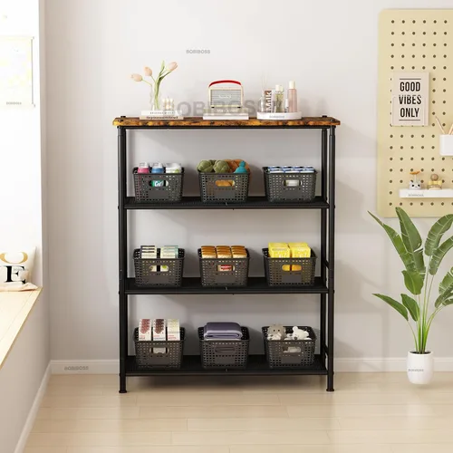 Miniatura 8 de Cestas de almacenamiento de plástico negro con tapas, paquete de 10 recipientes de almacenamiento apilables contenedores para organización