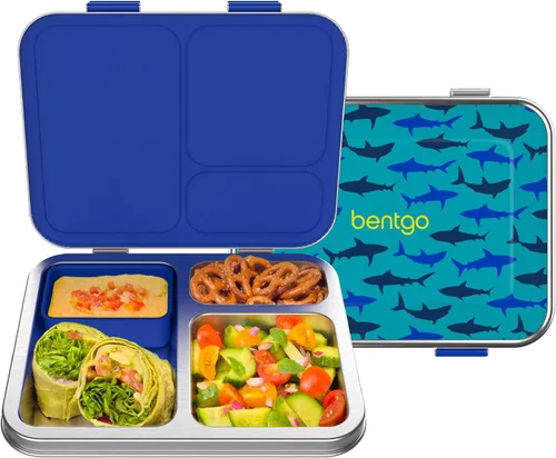 Miniatura 10 de Bentgo Lonchera de acero inoxidable para niños, resistente a las fugas, 3 compartimentos con recipiente de silicona adicional, duradera, ecológica