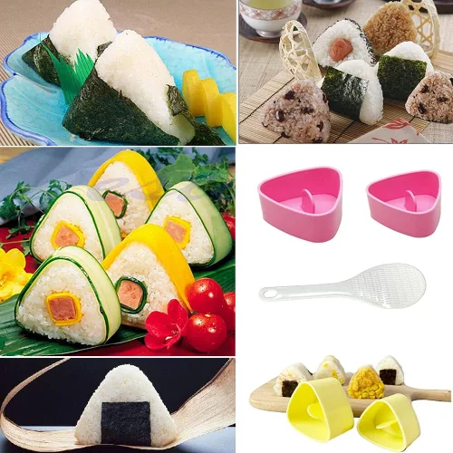 Miniatura 7 de Molde Onigiri, molde de arroz triangular, paquete de 2 prensas para hacer onigiri (grande y pequeño), kit de fabricación de arroz antiadherente
