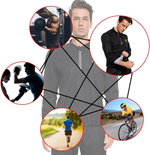 Miniatura 6 de NINGMI - Traje de sauna para hombre, chaqueta de sudor, camisa transpirable de manga larga, trajes de entrenamiento con cremallera, ejercicio