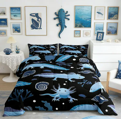 Miniatura 51 de Feelyou Lindo juego de ropa de cama de ajolote para niños y niñas tamaño twin, juego de edredón de salamandra para niños, mujeres y hombres, edredón