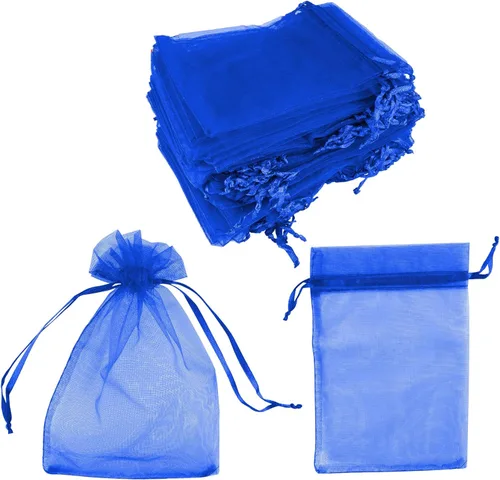 Miniatura 6 de Super Z Outlet Paquete de 100 mini bolsas transparentes de organza transparentes con cordón de 4 x 6 pulgadas, bolsas de joyería para bodas, Dorado