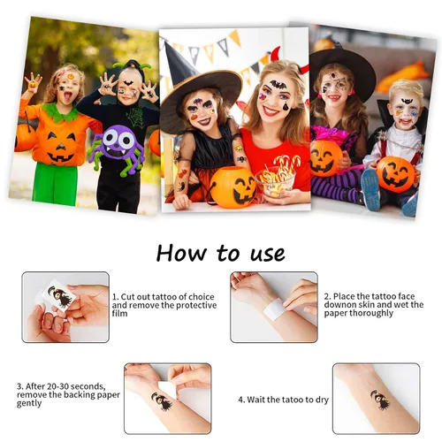 Miniatura 4 de Habett Tatuajes temporales para niños, más de 300 estilos mixtos para Halloween, tatuajes temporales para niñas y niños, tatuajes temporales