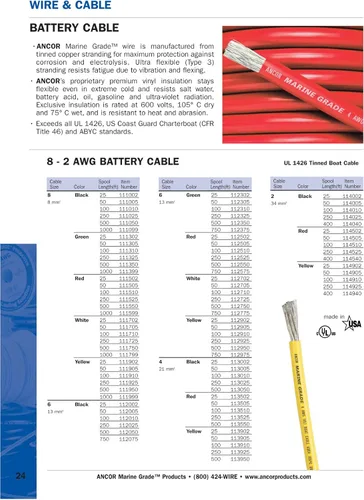 Miniatura 2 de Ancor Cable de batería y cable de grado marino 18 AWG - 4/0 AWG y de tamaños de bovina