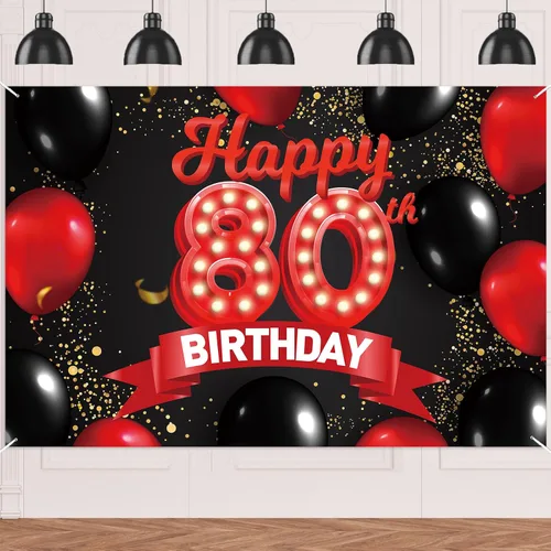 Miniatura 101 de Cartel de feliz cumpleaños 15 color rojo y negro, decoración temática de globos para niñas y mujeres, princesas de 15 años, fiesta de cumpleaños