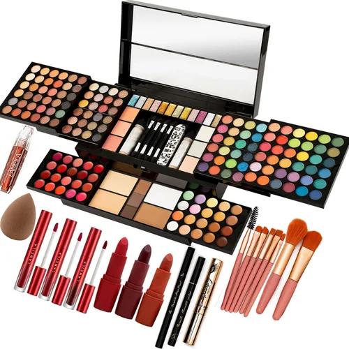 MISS ROSE M - Paleta de maquillaje profesional de 187 colores, kit todo en uno con sombras de ojos, pintalabios, rímel, bases, rubores, lápices de