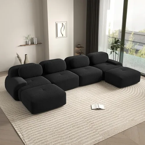 Miniatura 35 de Sofá biplaza moderno de 80 pulgadas para sala de estar, sofá de pana en forma de nube con asiento profundo, sofá modular negro, sofás de dos plazas