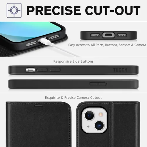 Miniatura 8 de TUCCH Funda Tipo Billetera para iPhone 13 (6.1") 2021, con Bloqueo RFID, con Soporte para 3 Tarjetas, de Piel Sintética, Tipo Folio
