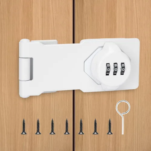 Miniatura 16 de Cerradura de gabinete sin llave con código de combinación, cerradura de cerrojo de contraseña de 3 dígitos para cajones, puerta de armario plegable