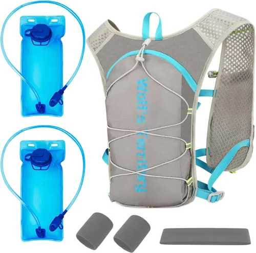 Miniatura 9 de Mochila de hidratación con 2 vejigas de agua de 2 litros, mochila de agua ligera para senderismo, chaleco de hidratación con 2 muñequeras y 1 banda