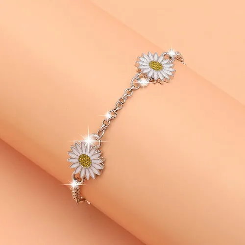 Miniatura 2 de Pulsera de aleación de girasol tobillera europea y creativa simple de dos colores margarita tobillera tobillera femenina simple margarita creativa