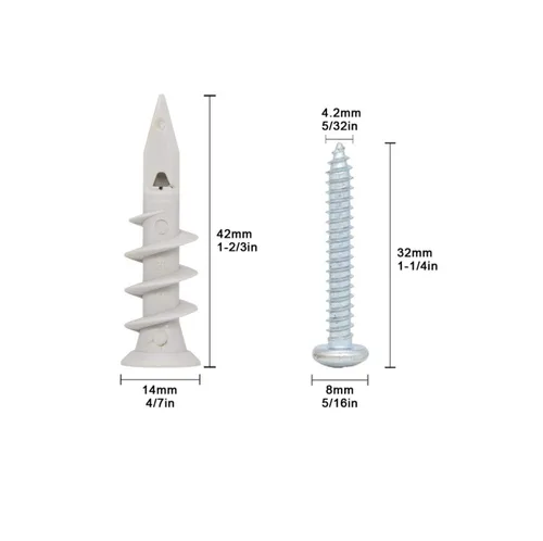 Miniatura 2 de Anclajes de plástico autoperforantes para paneles de yeso con tornillos, tornillos de expansión, 40 piezas (20 pares)