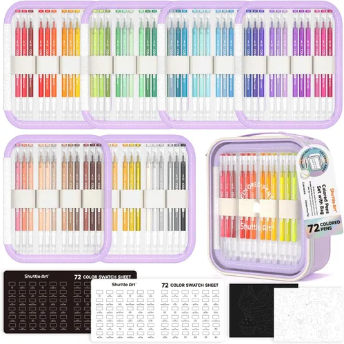 Shuttle Art Bolígrafos de colores, 72 colores vibrantes, bolígrafos de gel de punta fina de 0.024 in para papel negro, en bolsa portátil, para 72