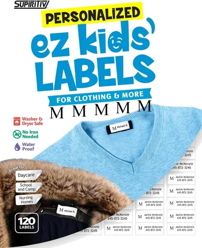 Miniatura 15 de 120 etiquetas de nombre impermeables personalizadas, icono de bola, autoadhesivas, para ropa, escuela, campamento, enfermería, juguetes, multiusos